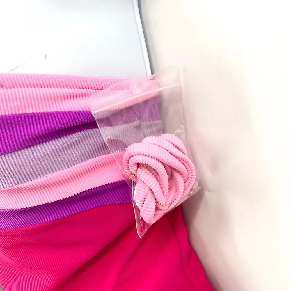 BEACH RIOT Jessa Bandeau One Piece Swimsuit Small Pink Raspberry Colorblock NWT - Picture 8 of 12